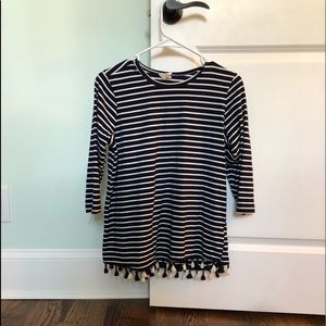 Long sleeve Navy and white striped shirt